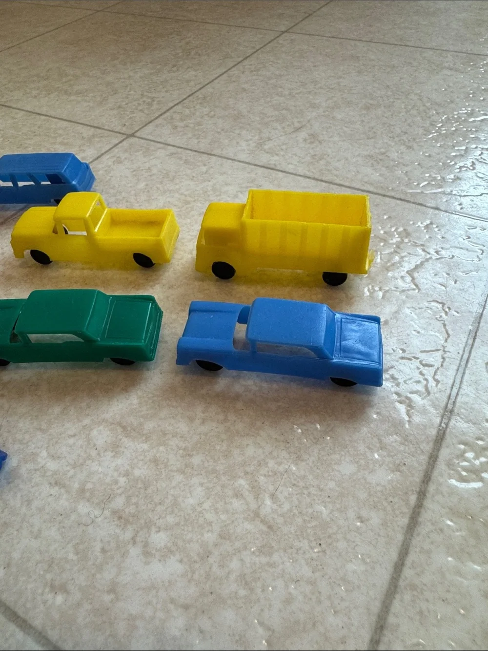 Vintage Retro Plastic Toy Vehicles Set - Yellow, Blue, Red, Green